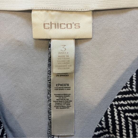 Chico's Black White Chevron Pattern Crop Pants Knit Pull On Elastic Size 3 Ankle - Picture 6 of 9